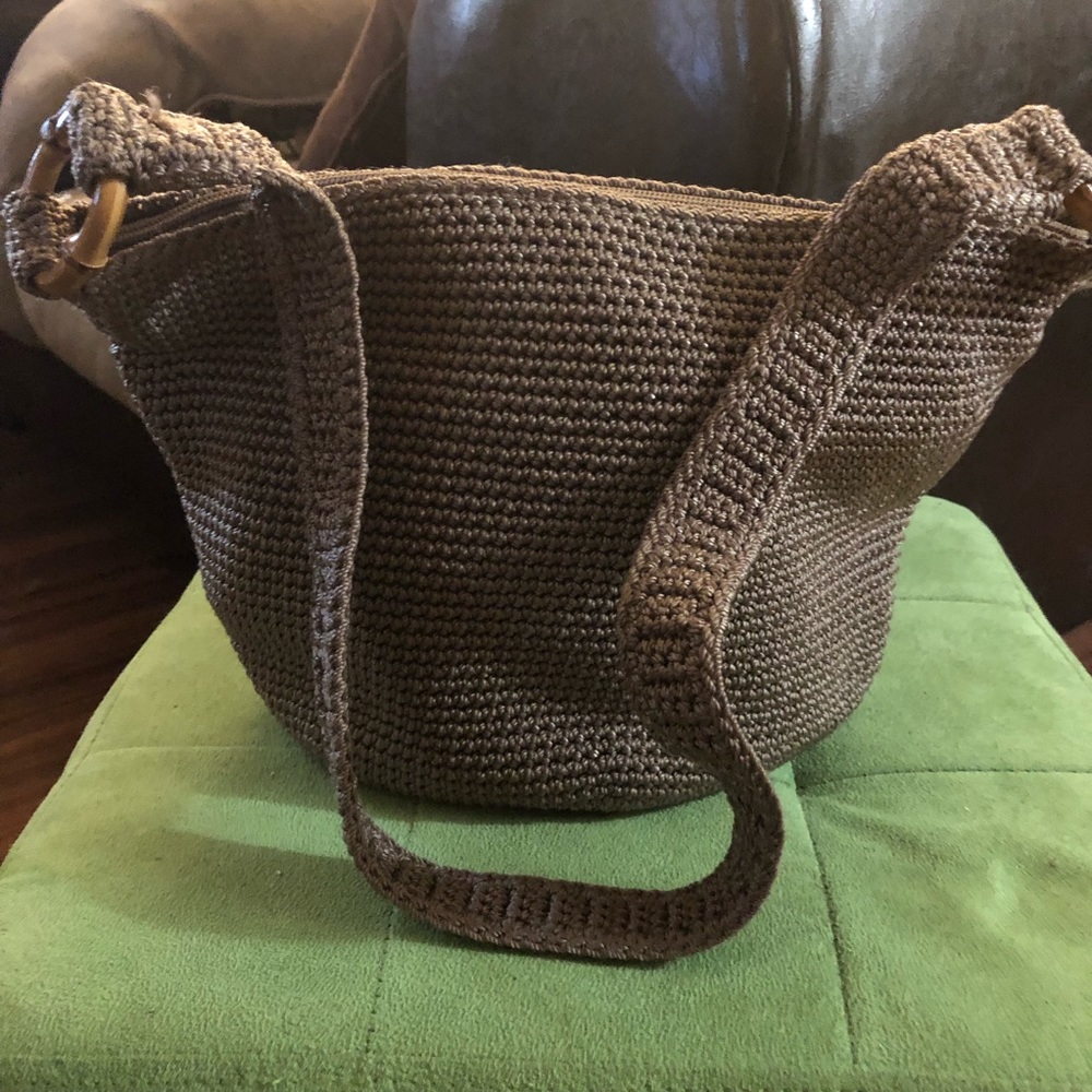 The Sak brown crochet medium hobo bag